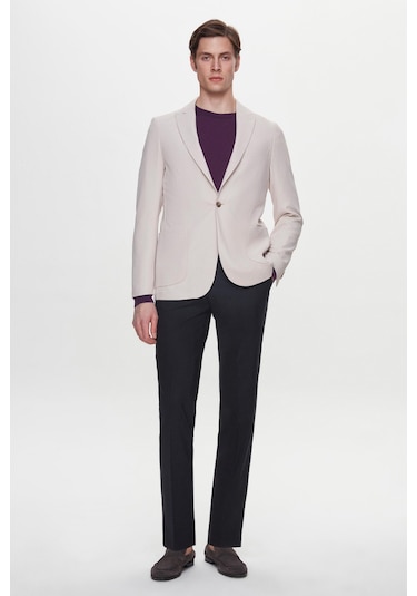 Twn Slim Fit Bej Armürlü Uçan Blazer Kumaş Ceket 4ef04zb024092 Bej
