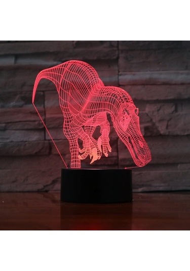 Szypzstore 3d Illusion Lamba Dinozor Gece Lambası Renkli 3d Led Masa Masa Lambası Yatak Odası Ev Dekor Erkek Çocuklar Için Hediyeler, A-7 Renk Hiçbir Uzaktan Pz933z Siyah