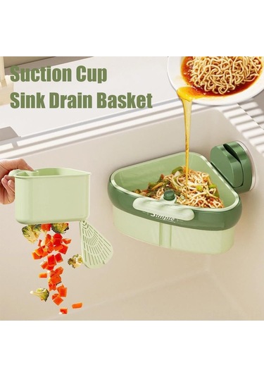 Skycity Mutfak Lavabo Köşesi Suda Filtre Sepeti - Basarak Açılabilir Kapağı, İki Katlı Ayrıştırıcı, Vakum Süngerli Montaj, Yeşil Yeşil