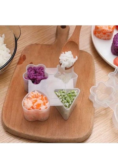 Fortunelane 4 Farklı Şekil Kalp, Çiçek Kalıbı Seti - Sağlıklı Lezzetli Atıştırmalıklar İçin Japon Usulü Onigiri Hamuru Kalıbı, Şe Şeffaf - Beyaz