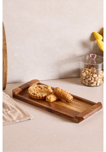 Akasya Sunumluk Kulplu 35x14,5 Cm Kahverengı Kahverengi