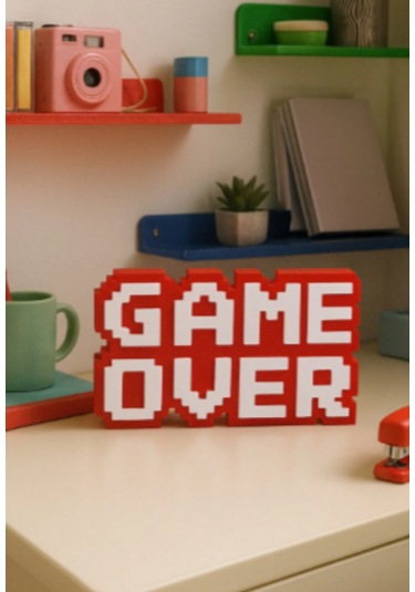 Retro Game Over Kabartmalı Dekoratif Obje - Siyah Masaüstü Ve Duvar Süsü Hediye 0