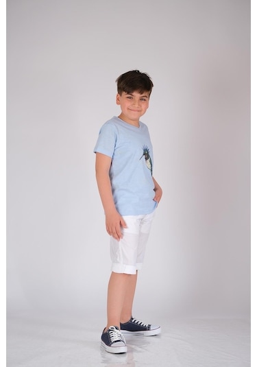 Kısa Kol Pamuk Tişört Mavi Punky Animals 2022-B-0003