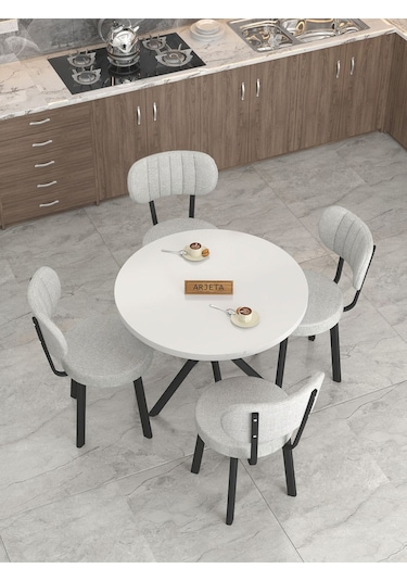 Mygusi Azra Mutfak Masa Takımı 90 Cm Masa Beyaz Masa + 4 Sandalye Açıkgri