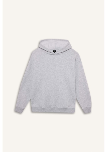 Defacto Relax Fit Kapüşonlu Basic Düz Kalın Sweatshirt D9935ax25wngr93 Gri