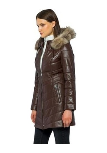 Basics&more Kadın Kürklü Kapüşonlu Deri Ceket Bdr020 001