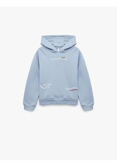 Koton Baskılı Kapşonlu Mavi Kız Çocuk Sweatshirt 6wkg10201ak Mavi