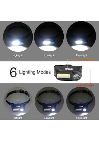 1804 Sensör Xp-g Q5 Far Kamp Kafa Işık Lambası 1 18650 Şarj Edilebilir Pil Led Cob Ampuller Lityum İyon 10 W Package B Siyah