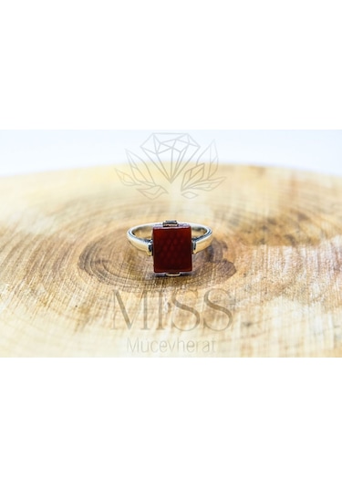 Gümüş Sade Kare Model Akik Taşlı Yüzük