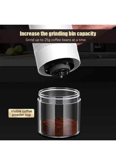 Xindoker Usb Şarjlı Seramik Öğütücü, 6 Seviye Ayar, Dışarıda Kullanıma Uygun, Otomatik Durma Fonksiyonu, Siyah Ev Tipi Kahve Fıstığı Değirmeni Siyah