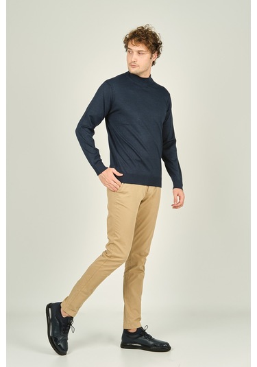 Ateş Triko Erkek Yarım Balıkçı Yaka Yün Kazak 0004 Indigo Indigo İndigo