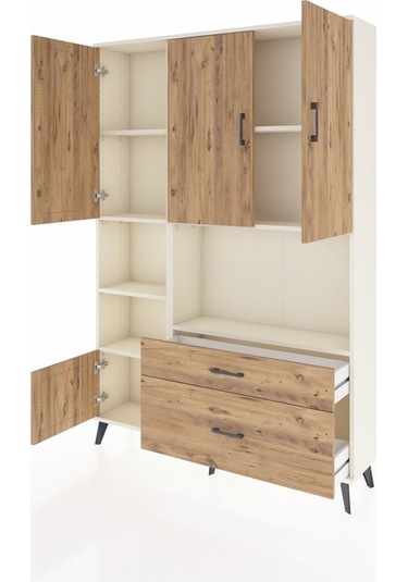 Arges Dolap 7 Raflı 2 Çekmeceli 5 Kapaklı 132x30x195 Aytaşı-çam/çam Atlas Çam/atlas Çam