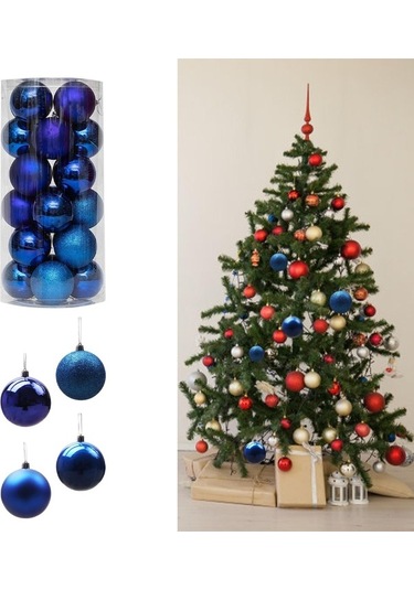 Pazly Yılbaşı Topları Süs Suntek Parça Mavi Kırılmaz 24 Oe