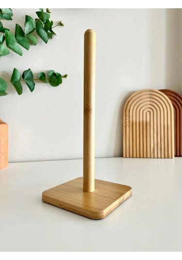 Bambu Kağıt Havluluk, Masa Üstü Rulo Kağıt Havlu Askılığı - Dik Havlu Peçetelik - Kare