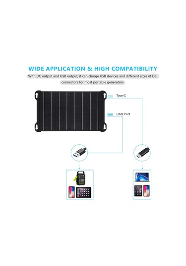 Hfambition 15w Monokristal Silikon Güneş Paneli - Ipx6 Su Geçirmez, 2 Usb Portlu Cep Telefonu Ve Powerbank Şarj Cihazı