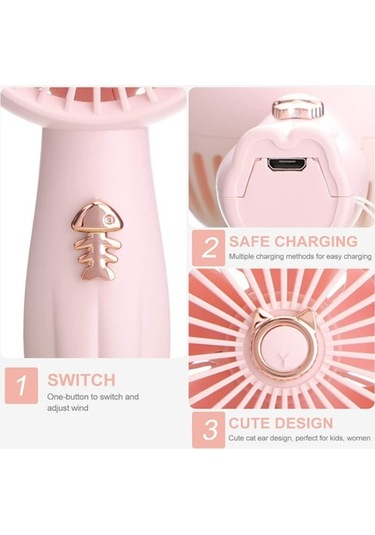 Taşınabilir El Tipi Fan, Şarj Edilebilir Pil Ve 3 Hız İle Güçlü Mini Usb Fan, Sevimli Kişisel Küçük Elektrikli Fan 4585 Pembe