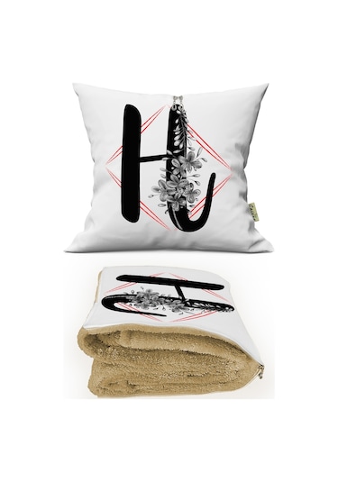 H Harfi Baskılı Kişiye Özel Dekoratif Yastık + Opsiyonel Battaniye