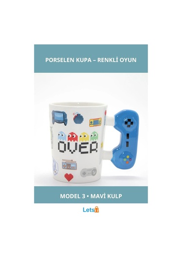 Mavi Oyun Konsolu Kulplu Eğlenceli Porselen Kupa Bardak Çok Renkli