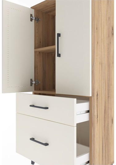 Arges Dolap 2 Raflı 2 Çekmeceli 2 Kapaklı 60x30x134 Çam-aytaşı Atlas Çam
