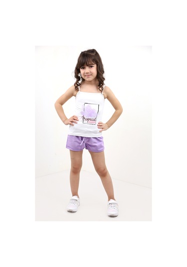 Toontoy Kids Toontoy Kız Bebek Baskılı Şortlu Takım Ekru