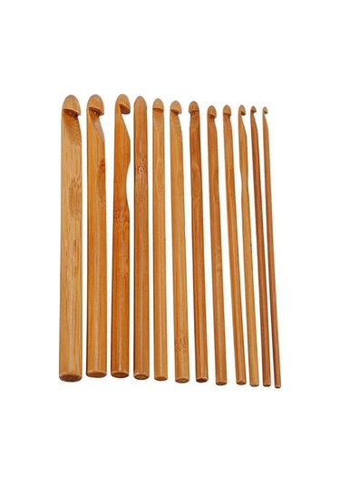 Jms 12 Adet Bambu Tığ Kanca 3mm-10mm Iplik El Sanatları Örgü İğne Ahşap Saplı