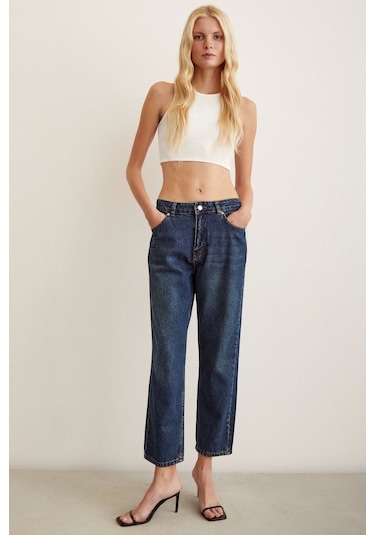 Never More Yüksek Bel Mom Jean Lacivert