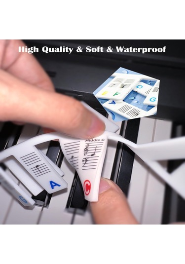Jeehugo 88 Tuşlu Renkli Silikon Piyano Not Etiketleri - Başlangıçcılar İçin Kolay Kurulum & Kaldırma, Su Geçirmez, Temizlenebilir Kutu İle Beyaz