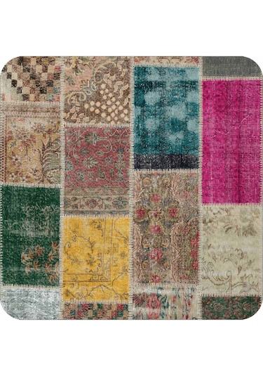Renkli Patchwork Banyo Halısı Klozet 2'li Paspas Seti Bs294 Çok Renkli