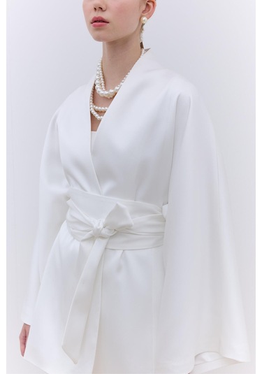 Manuka Saten Kemerli Kimono Ekru