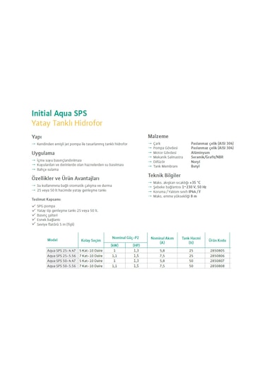 Wilo AQUA SPS 50-5.56 Yatay Tanklı Hidrofor - 2850808