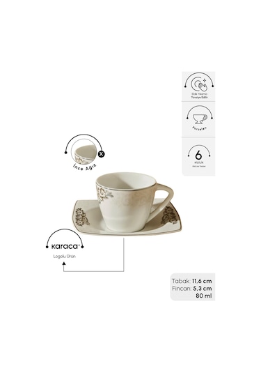 Karaca  Nazende 6 Kişilik Kahve Fincanı Takımı 80 ml