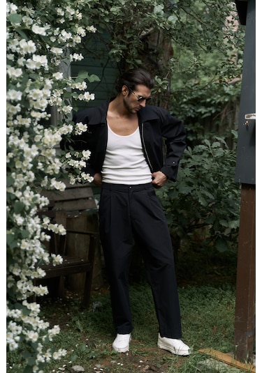 Sergio Düğmeli Siyah Erkek Pantolon Siyah