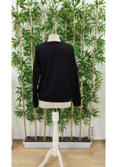 Kadın Uzun Kollu Bisiklet Yaka Desenli Viskon Iki Iplik Bluz Siyah