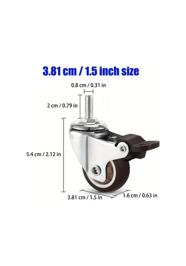 Dashanshop 4 Adet Sessiz Döner Frenli Mobilya Tekerleği M8 2in Halı Sert Zemin