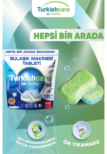 Turkishcare Ekonomik Bulaşık Deterjanı Tablet 40 Yıkama