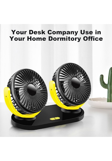 Vkemall Çift Başlı 360 Derece Dönebilir Usb Fan - 3 Hız Modlu Taşınabilir Ofis/araç İçin