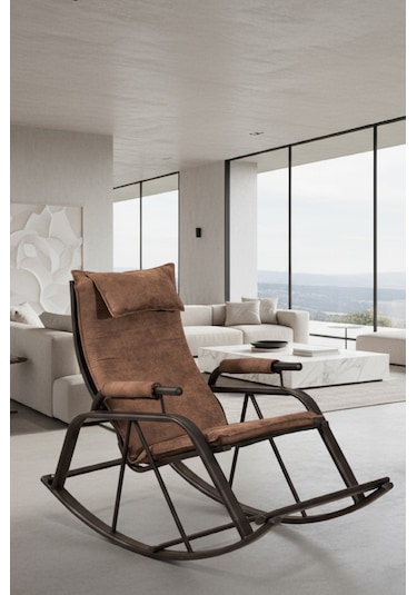 Lumis Garden Relax Sallanan Sandalye, Metal Ayaklı Tv Koltuğu, Sallanan Tekli Koltuk Kahverengi