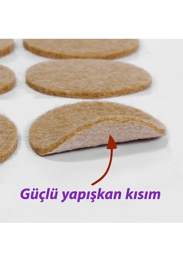 Yapışkanlı Yuvarlak Keçe Masa Sandalye Parke Zemin Ayak Koruyucu Kaydırmaz 20 Mm Keçesi 50'li Paket
