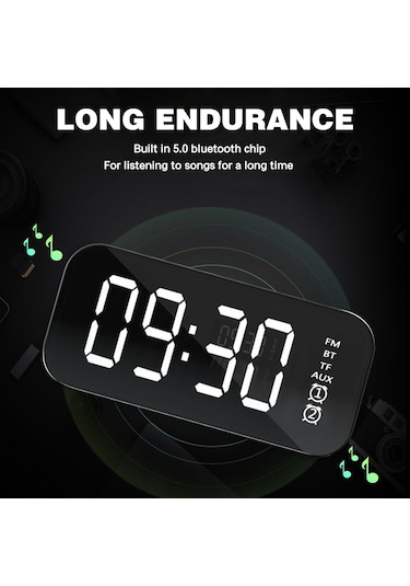 Yifomall Beyaz Mini Bluetooth Hoparlör - Fm Radyo, Çift Alarm, Ayna Fonksiyonu, 12/24 Saat Gösterimi, Usb Şarjlı