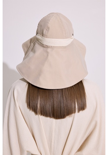 Kordon Detaylı Geniş Şapka Bej Bej