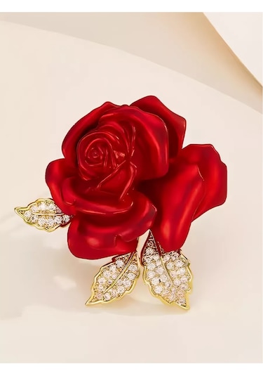 Zirkon Taşlı Gül Broş 245383237 Kırmızı