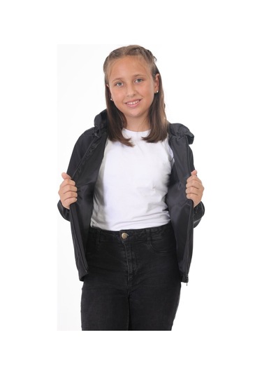 Freemen Kız Çocuk Siyah Astarlı Su Ve Rüzgar Geçirmez Kapüşonlu Çift Fermuarlı Siyah