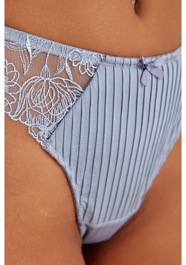 Paris Gri Mavi Dantelli String Külot Mavi