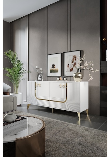 ART KONSOL MDF MEBRAN KAPAK BEYAZ GOLD