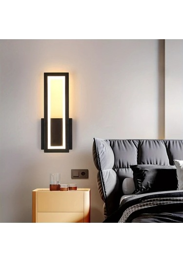 Fastbuy Modern Led Duvar Lambası Siyah Akrilik İç Aydınlatma 3000k Sıcak Beyaz Yatak Oturma Odası Siyah Siyah