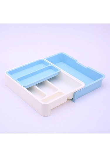 Bosphorusboutique02 7 Bölme Uzatılabilir Çekmece Giderleyici: Mutfak Çatal Bıçak Kaşık Saklama Kutusu Mavi Diğer