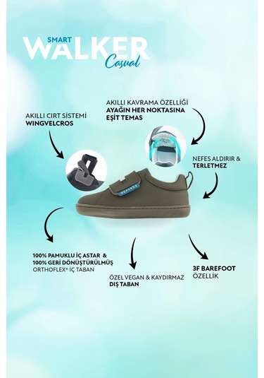 Smart Walker Casual Süper Mat Haki Barefoot Çocuk Ayakkabı Haki