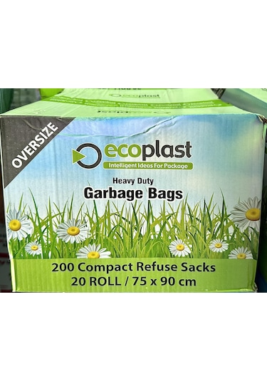Ecoplast Battal Boy Siyah Çöp Torbası Poşeti - 300 G - 75 x 90 CM / 10 Adetlik Rulo
