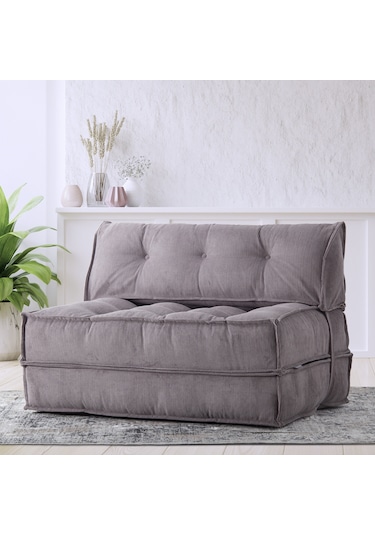 Homedius Mocca Fitilli Kadife Çift Kişilik Katlanır Yatak Olabilen Koltuk-gri Gri