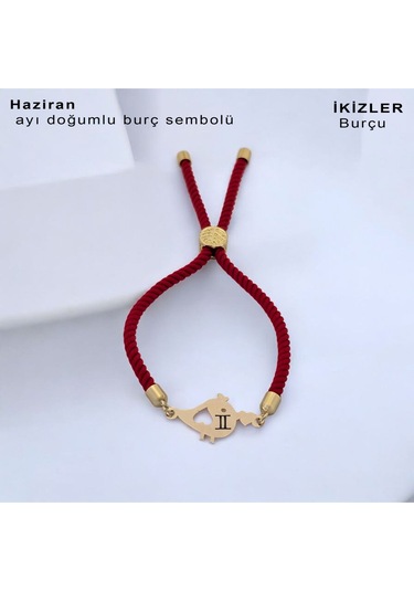 Archin Haziran Ayı Doğumlarına 14 Ayar Altın Plakalı Minik Kuş Motifli Kırmızı Örgülü Hediye Bileklik-363ay Haziran